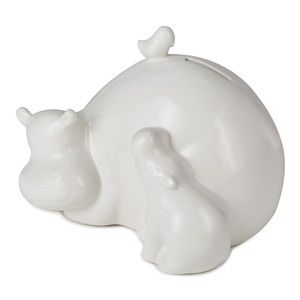 New in box, Hallmark ceramic mother & baby hippo bank. Ivory in color.